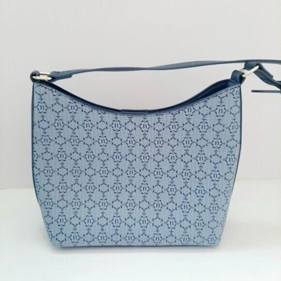 NWOT NANETTE LEPORE Blue Vegan Leather Logo Pattern Hobo Purse - Picture 2 of 11